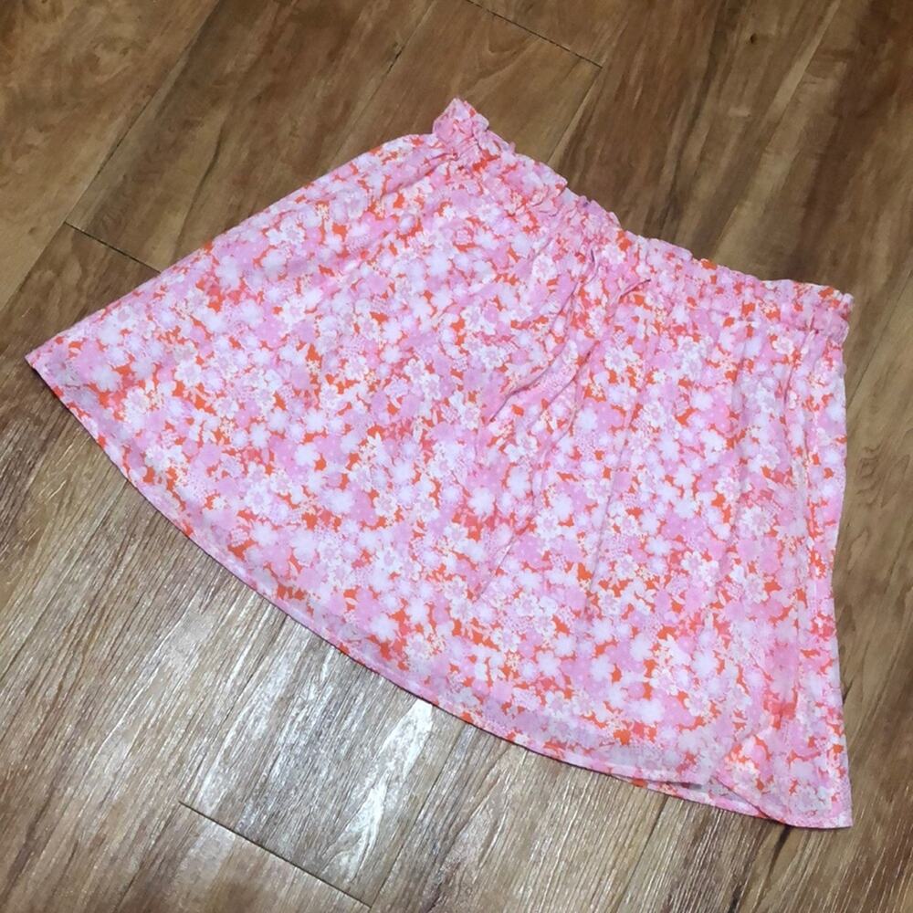 Abound Orange, Pink, and White Floral A-Line Drawstring Skirt Size Medium
